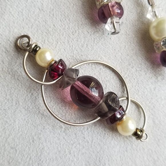 Handmade Purple Crystal Beaded Pendant and Drop Earrings Set in Silver - Picture 4 of 4